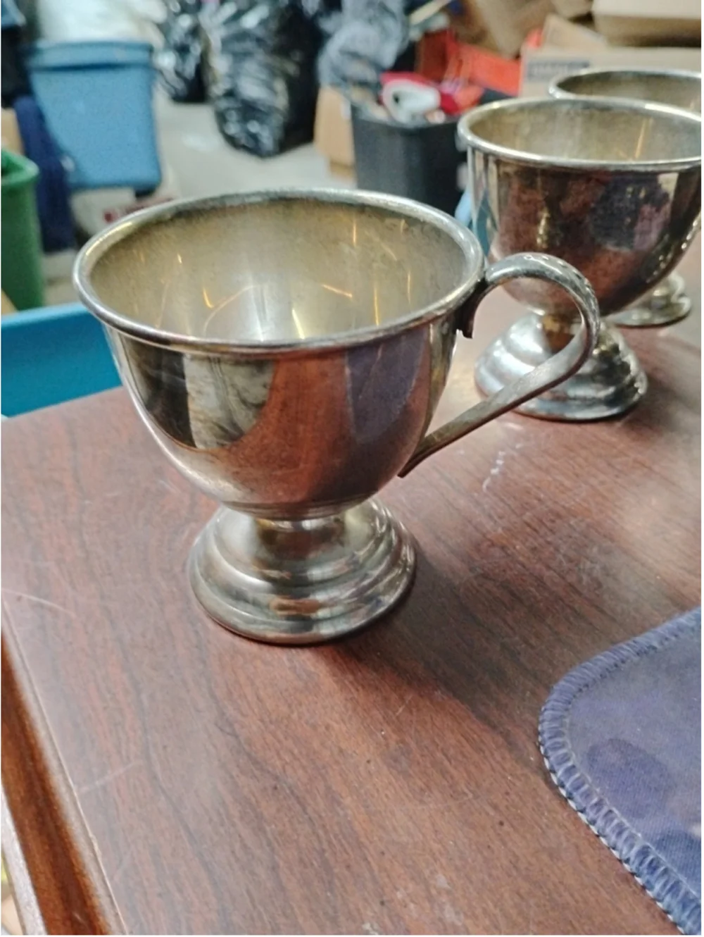 Vintage Nickel Silver Footed Tea Cup Silverplate Barware From Japan 3